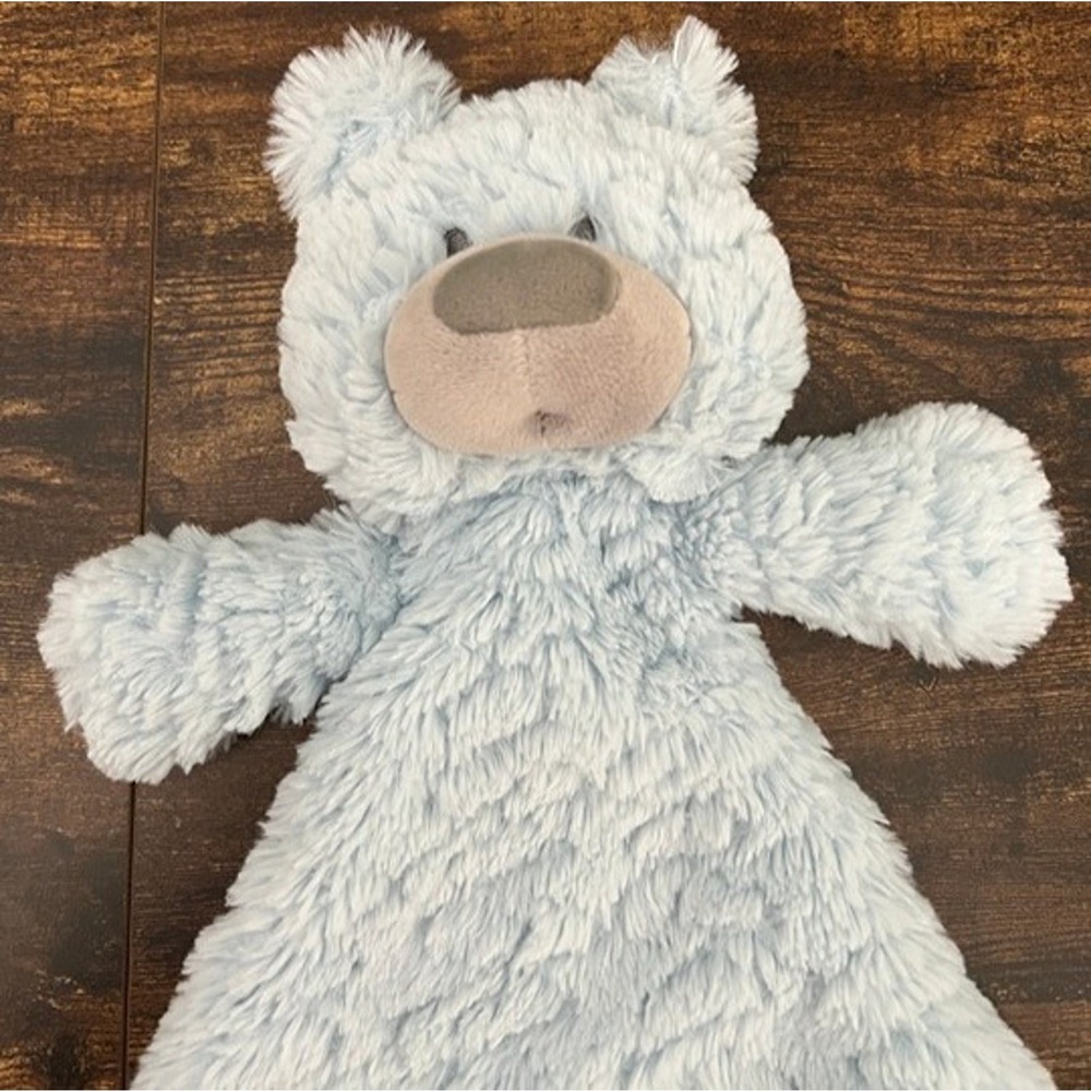 Demdaco Blue Chenille Teddy Bear Rattle Lovey Plush Soft Stuffed Animal Toy